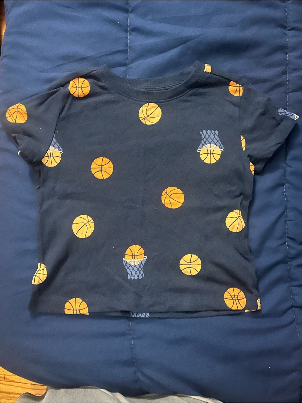 Old Navy Navy Blue Short Sleeve Tee with Yellow Basketball Print